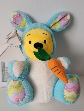 DISNEY Winnie The Pooh Easter Bunny Plush Holding a Carrot 12" Blue Costume